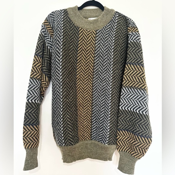 Vintage men Peter Anthony pull over Crewneck Sweater wool blend geometric large - Picture 1 of 3